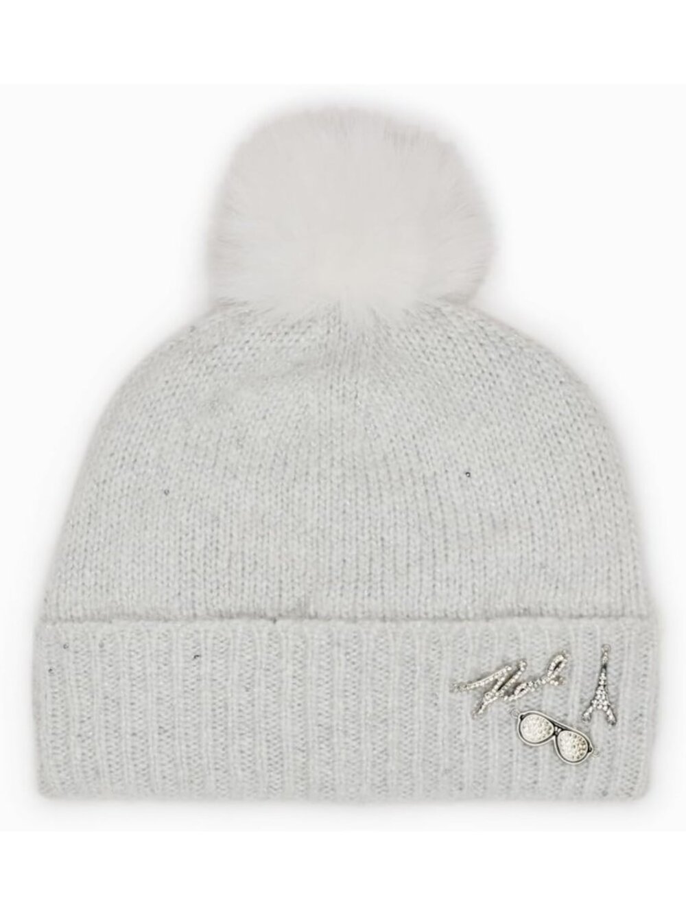 Chic Women's Sequin Knit Faux Fur Pom Beanie - Stylish Winter Accessory